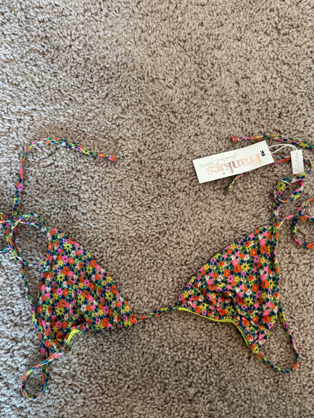 NWT Frankie’s Bikinis Floral Triangle String Bikini Top